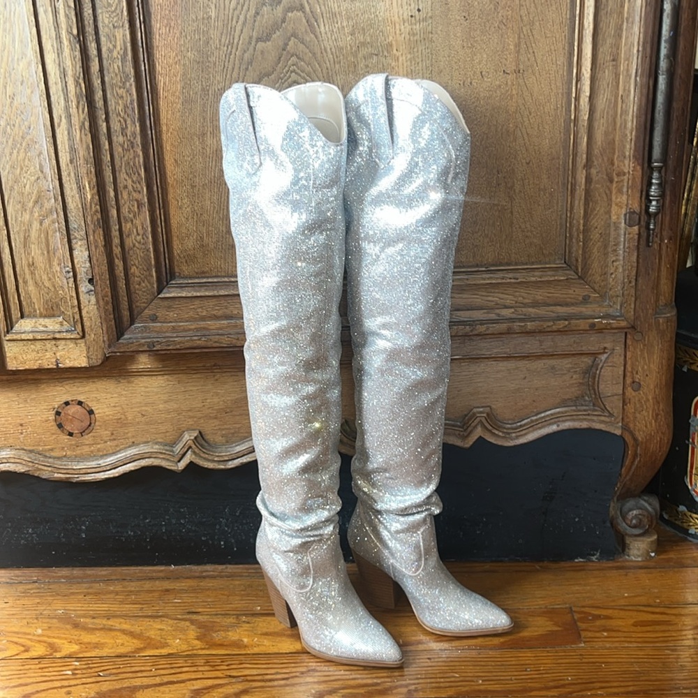 Steve Madden Landy-R Rhinestone Over The Knee Cowboy Boots - Picture 5 of 16